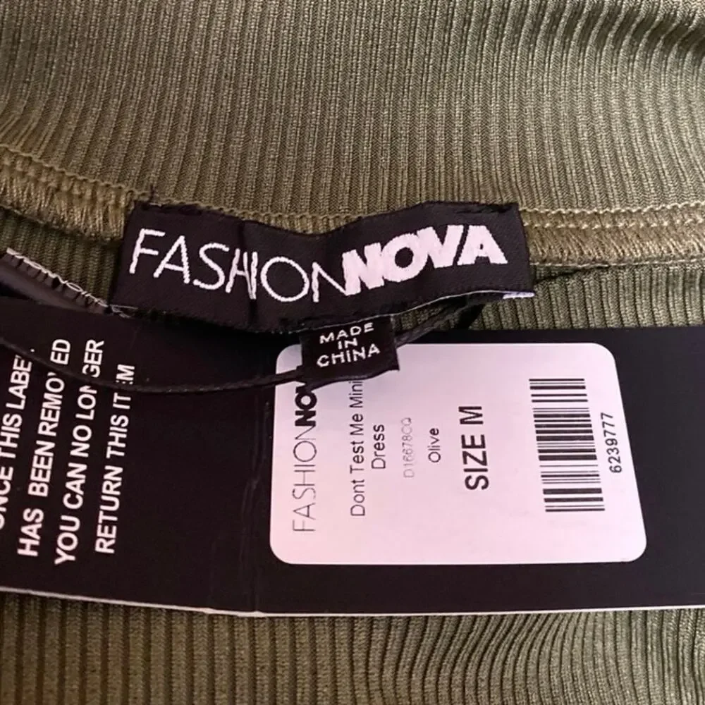 NEW Fashion Nova Don't Test Me Green Sleeveless Ribbed Knit Sheath Mini Dress M